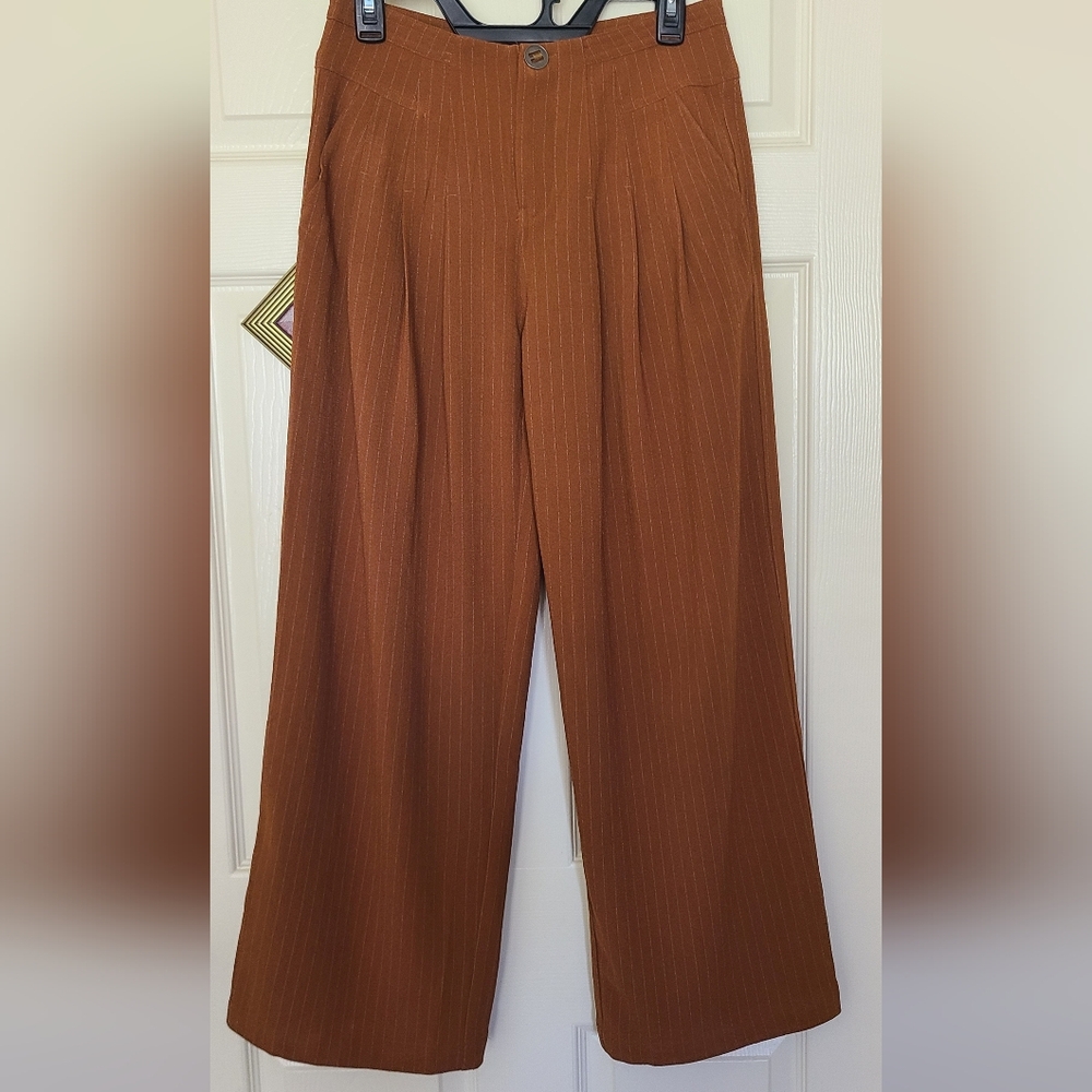 Grade & Gather Rust Pinstripe Wide-Leg Women's Pants